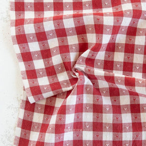 Gingham Dobby Hearts in Cherry QH-GH55-01-CHERRY | Queen of Hearts by Fableism Supply Co. | Continuous Yardage | Fat Quarter