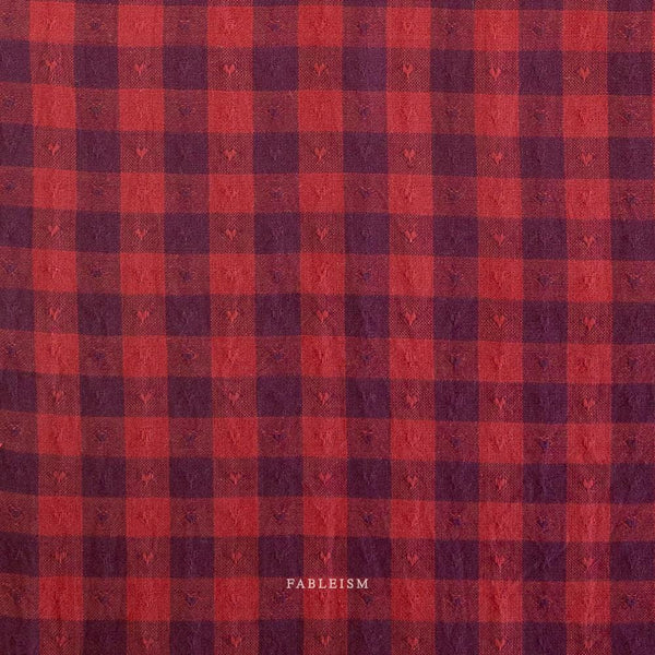 Gingham Dobby Hearts in Marashino QH-GH55-02-MARASHINO | Queen of Hearts by Fableism Supply Co. | Continuous Yardage | Fat Quarter