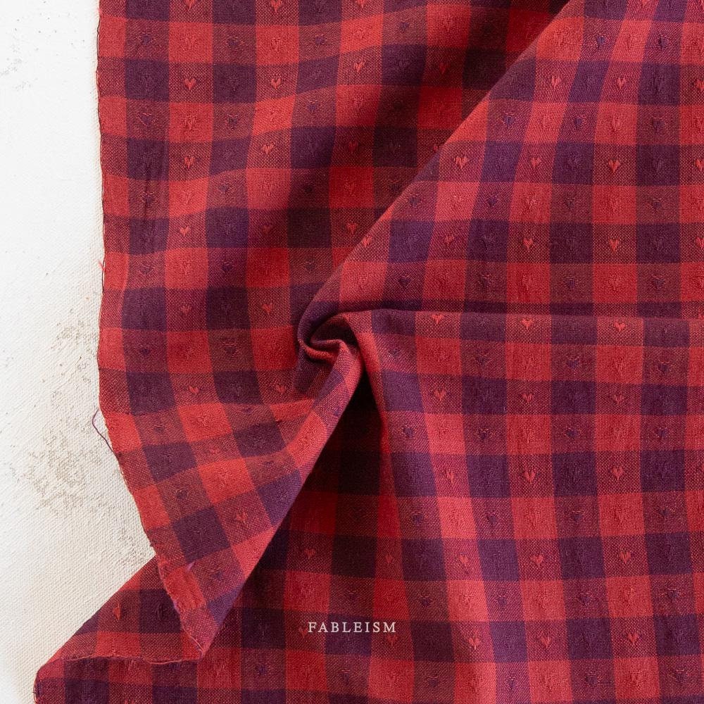 Gingham Dobby Hearts in Marashino QH-GH55-02-MARASHINO | Queen of Hearts by Fableism Supply Co. | Continuous Yardage | Fat Quarter