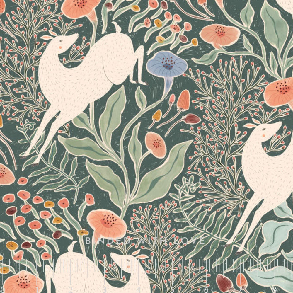 Deers in Green 90930-76 | Golden Hour by Jill Labieniec | FIGO Fabrics | Continuous Yardage | Fat Quarter