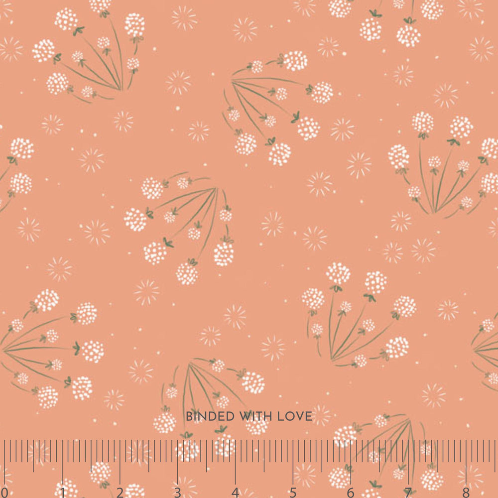 Dandelions Coral 90933-58 | Golden Hour by Jill Labieniec | FIGO Fabrics | Continuous Yardage | Fat Quarter