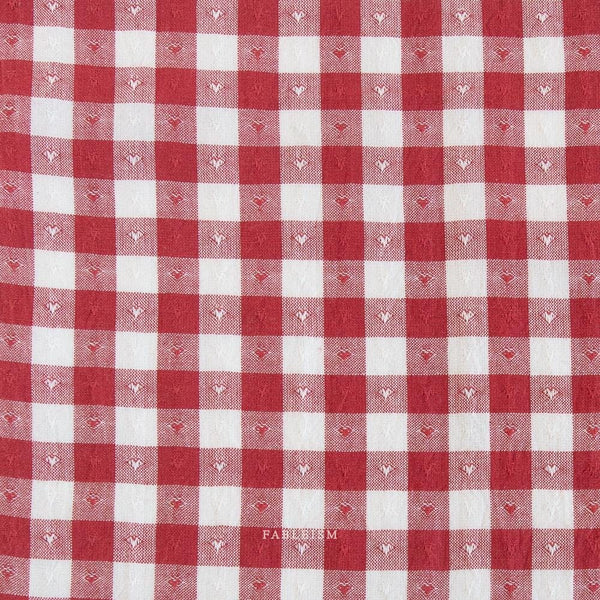 Gingham Dobby Hearts in Cherry QH-GH55-01-CHERRY | Queen of Hearts by Fableism Supply Co. | Continuous Yardage | Fat Quarter