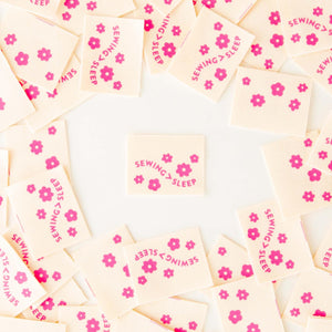 Sewing > Sleep Pink Organic Cotton Labels | Sarah Hearts Labels | 8 Pack Sewing Woven Labels | Perfect Gift for Sewist or Quilter