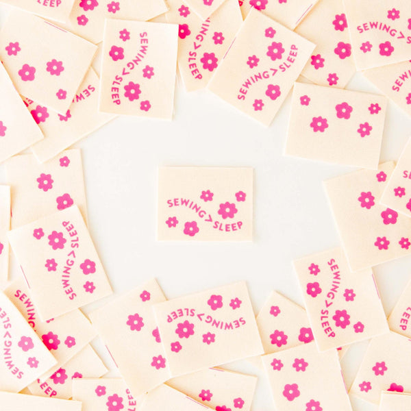 Sewing > Sleep Pink Organic Cotton Labels | Sarah Hearts Labels | 8 Pack Sewing Woven Labels | Perfect Gift for Sewist or Quilter