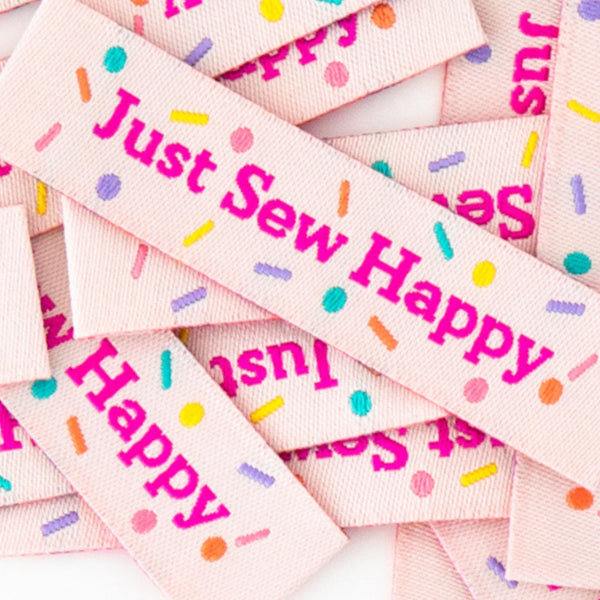 Just Sew Happy Tied with a Ribbon Woven Labels | Sarah Hearts Labels | 8 Pack Sewing Woven Labels | Perfect Gift for Sewist or Quilter