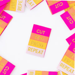 Cut Sew Press Repeat Tied with a Ribbon Woven Labels | Sarah Hearts Labels | 8 Pack Sewing Woven Labels | Perfect Gift for Sewist or Quilter