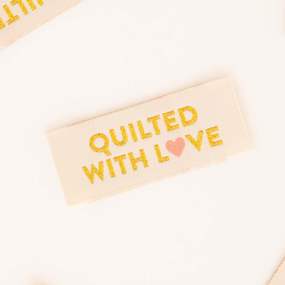 Quilted With Love Woven Labels | Sarah Hearts Labels | 8 Pack Sewing Woven Labels | Gift for Sewist or Quilter