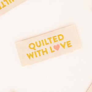 Quilted With Love Woven Labels | Sarah Hearts Labels | 8 Pack Sewing Woven Labels | Gift for Sewist or Quilter