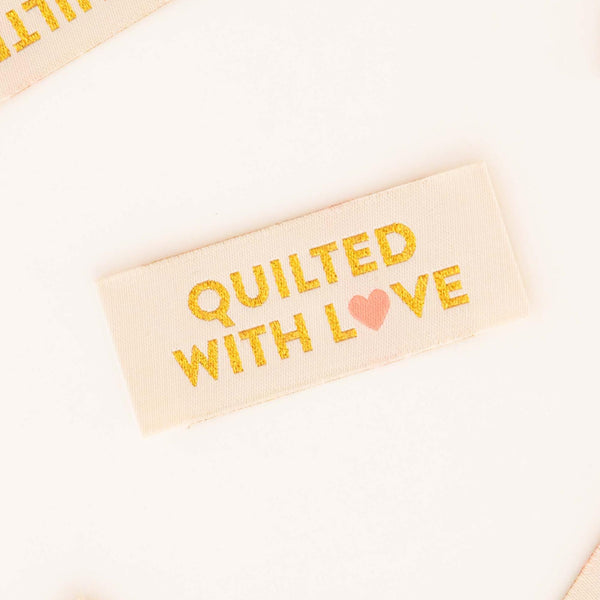 Quilted With Love Woven Labels | Sarah Hearts Labels | 8 Pack Sewing Woven Labels | Gift for Sewist or Quilter