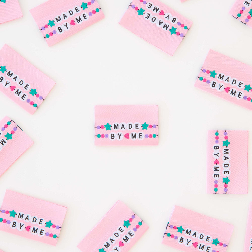 Made by Me Friendship Bracelet Woven Labels | Sarah Hearts Labels | 8 Pack Sewing Woven Labels | Gift for Sewist or Quilter