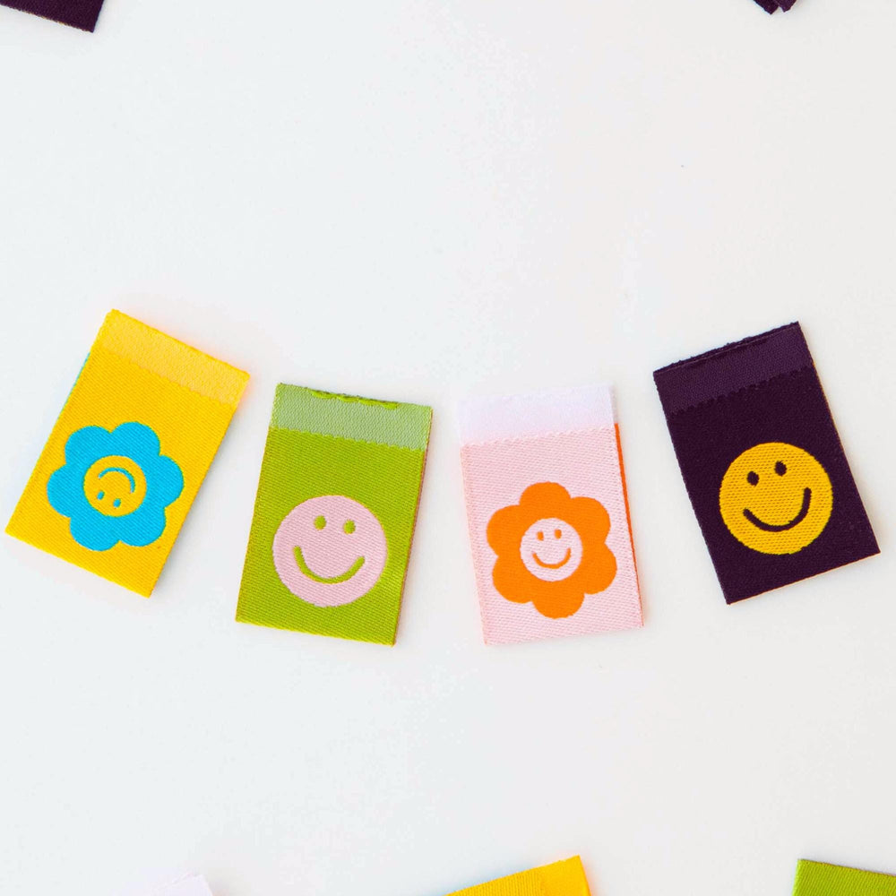 Smiley Multipack Woven Labels | Sarah Hearts Labels | 8 Pack Sewing Woven Labels | Gift for Sewist or Quilter