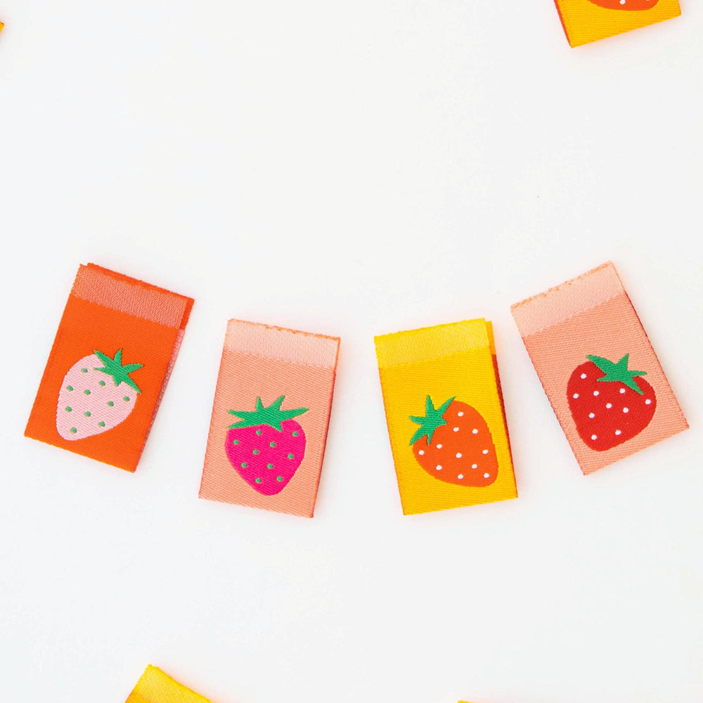 Strawberry Multipack Woven Labels | Sarah Hearts Labels | 8 Pack Sewing Woven Labels | Gift for Sewist or Quilter