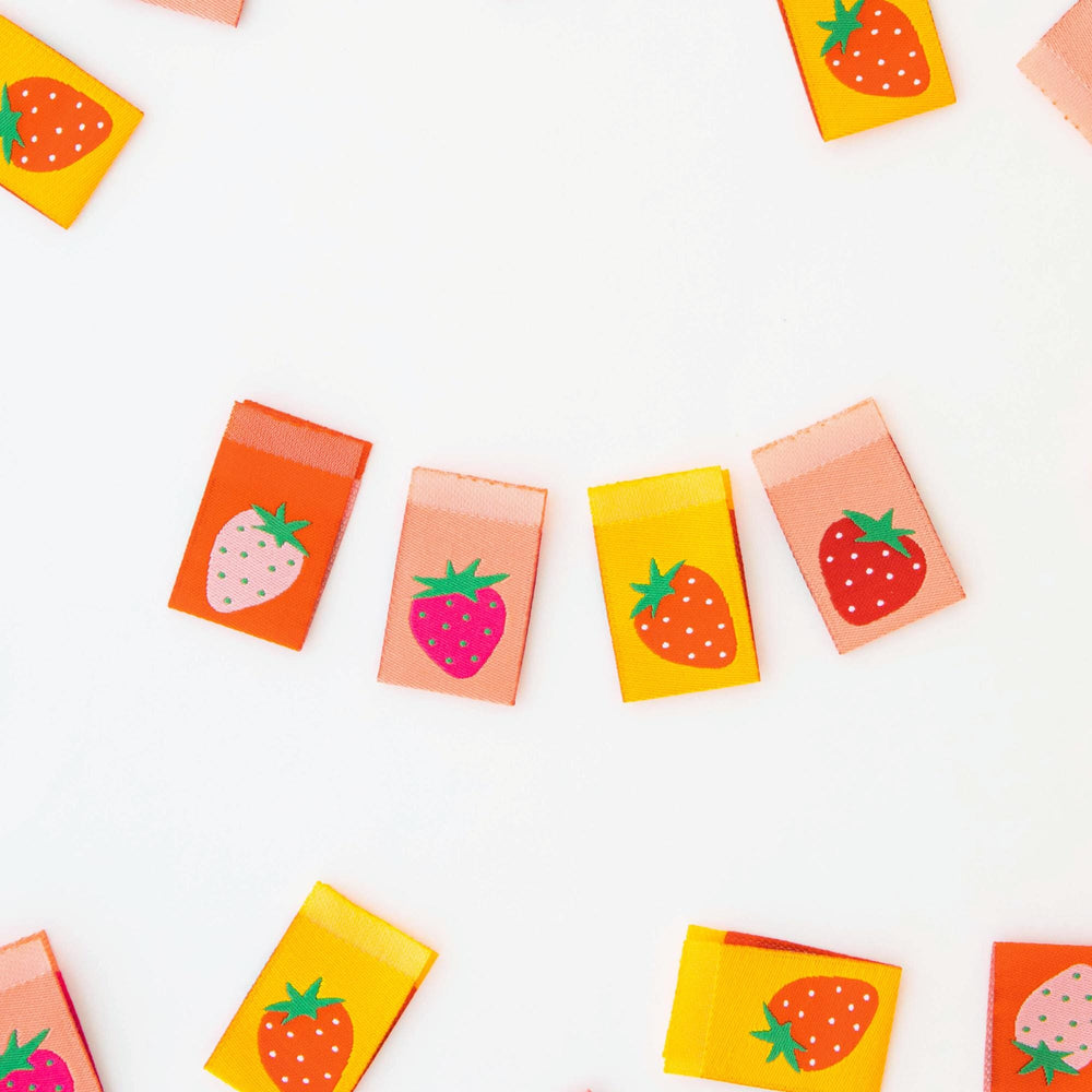 Strawberry Multipack Woven Labels | Sarah Hearts Labels | 8 Pack Sewing Woven Labels | Gift for Sewist or Quilter