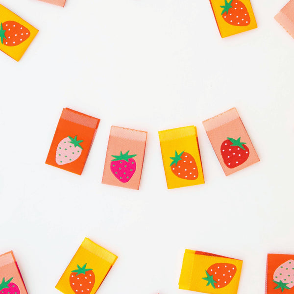Strawberry Multipack Woven Labels | Sarah Hearts Labels | 8 Pack Sewing Woven Labels | Gift for Sewist or Quilter