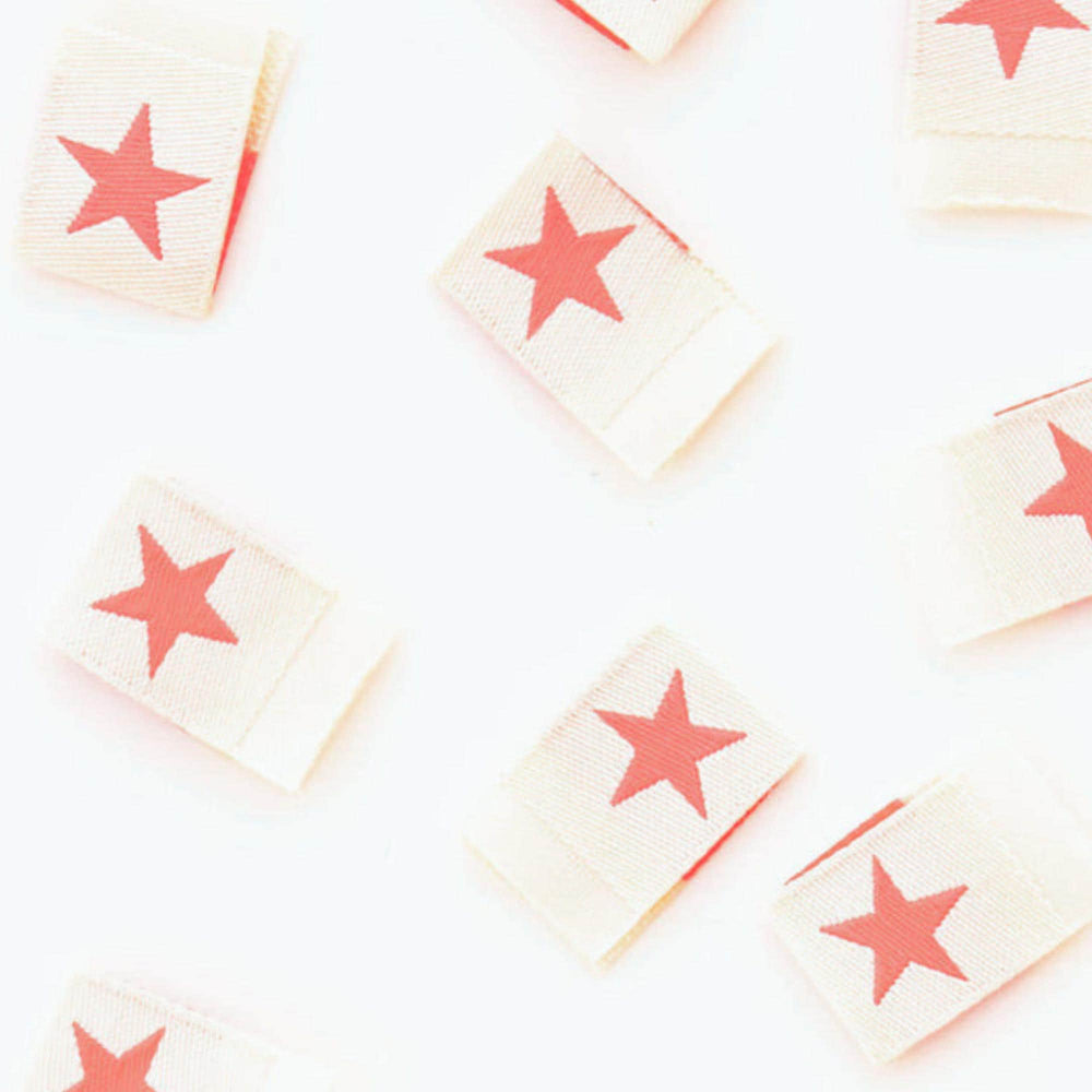 Neon Pink Star Woven Labels | Sarah Hearts Labels | 8 Pack Sewing Woven Labels | Gift for Sewist or Quilter