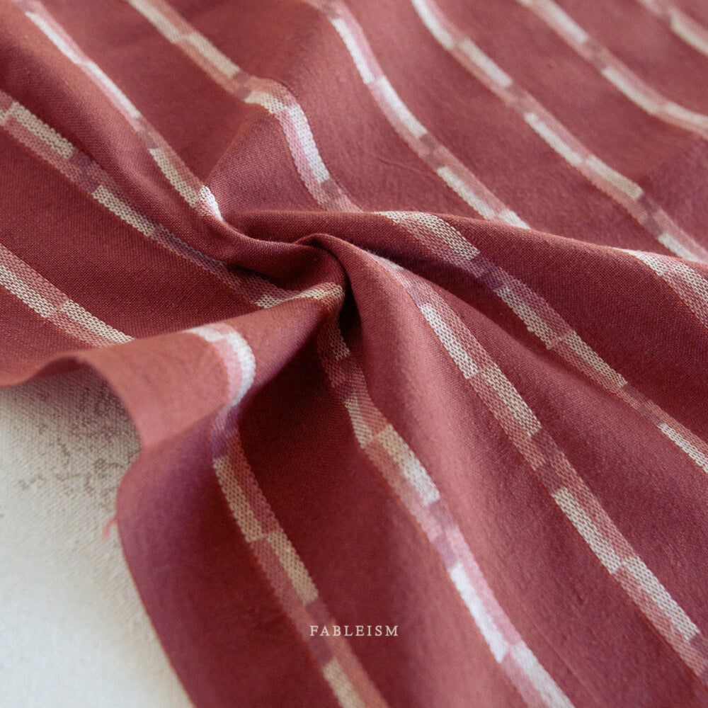 Track Stripe in Red Dahlia GLDHR-13-RED-DAHLIA | Golden Hour by Fableism Supply Co. | Continuous Yardage | Fat Quarter | Yarn Dyed Woven