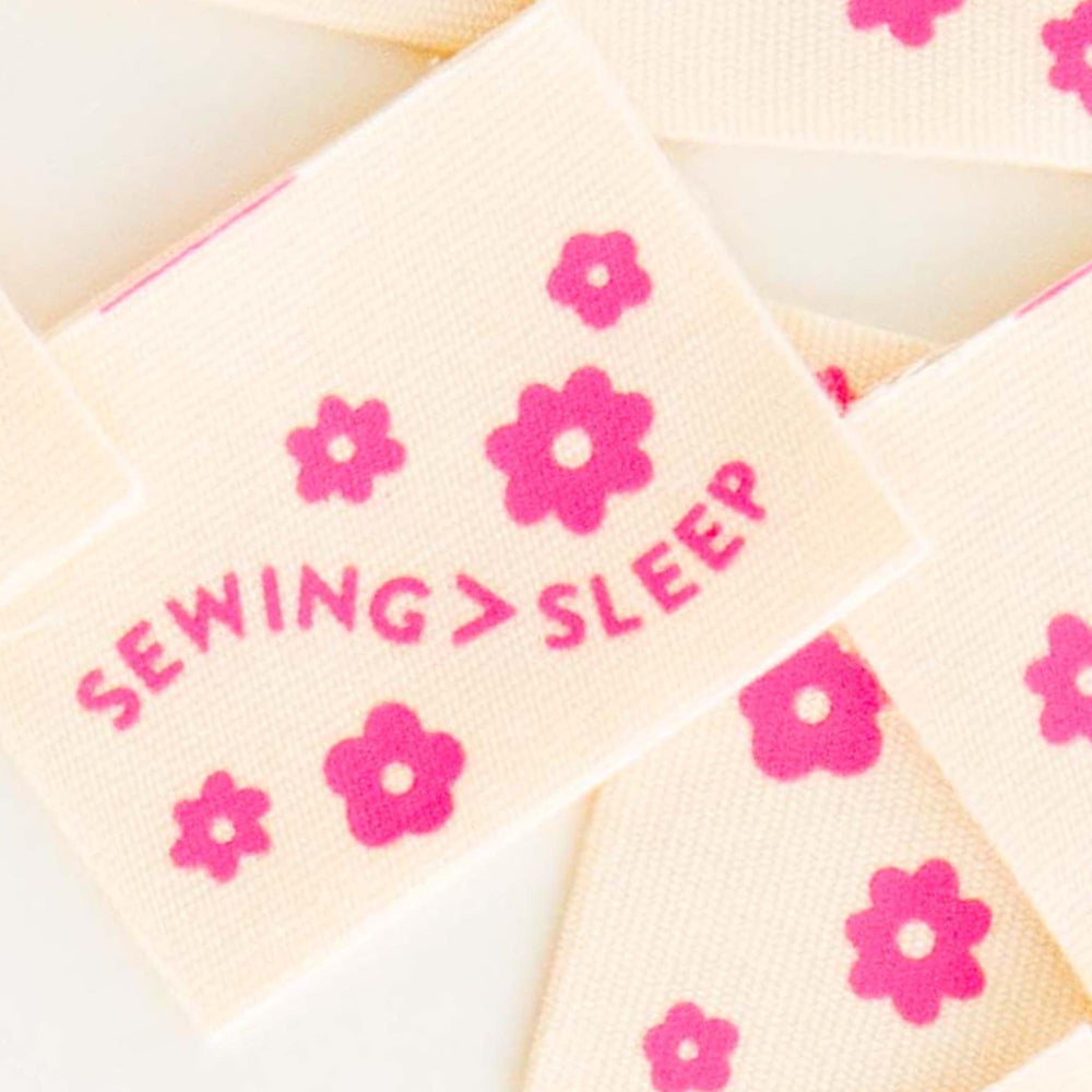 Sewing > Sleep Pink Organic Cotton Labels | Sarah Hearts Labels | 8 Pack Sewing Woven Labels | Perfect Gift for Sewist or Quilter