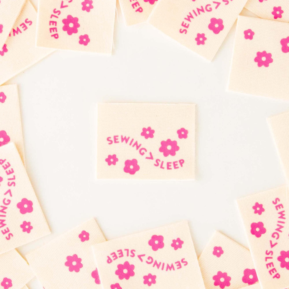 Sewing > Sleep Pink Organic Cotton Labels | Sarah Hearts Labels | 8 Pack Sewing Woven Labels | Perfect Gift for Sewist or Quilter