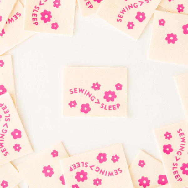 Sewing > Sleep Pink Organic Cotton Labels | Sarah Hearts Labels | 8 Pack Sewing Woven Labels | Perfect Gift for Sewist or Quilter