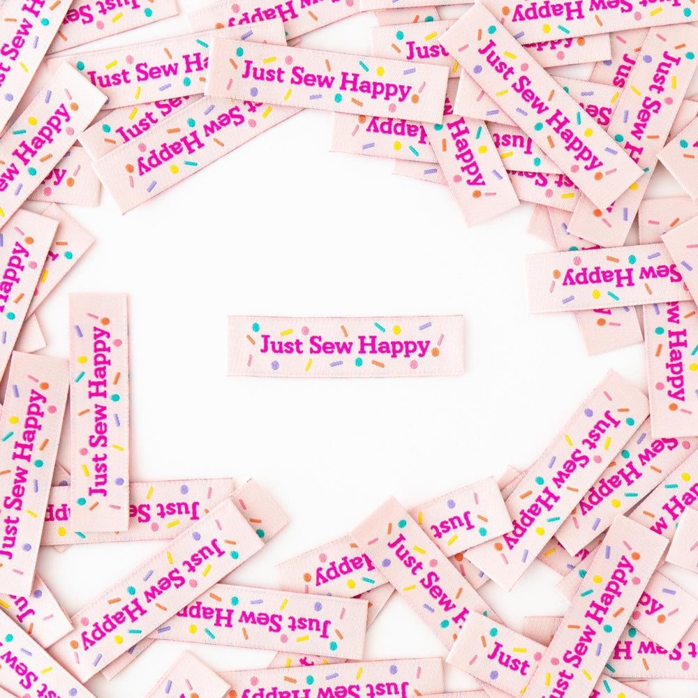 Just Sew Happy Tied with a Ribbon Woven Labels | Sarah Hearts Labels | 8 Pack Sewing Woven Labels | Perfect Gift for Sewist or Quilter