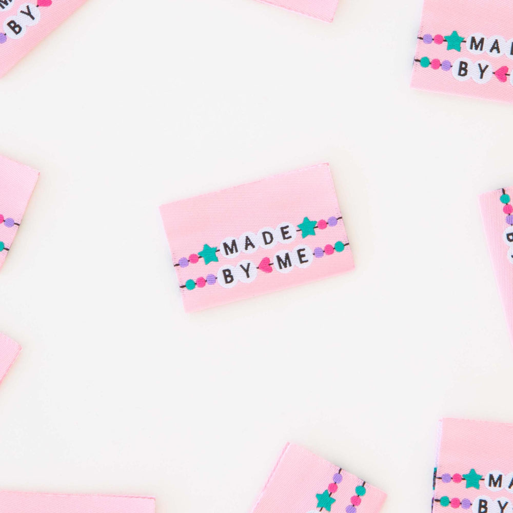 Made by Me Friendship Bracelet Woven Labels | Sarah Hearts Labels | 8 Pack Sewing Woven Labels | Gift for Sewist or Quilter