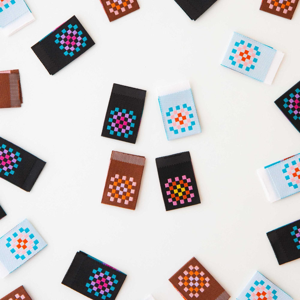 Granny Square Multipack Woven Labels | Sarah Hearts Labels | 8 Pack Sewing Woven Labels | Gift for Sewist or Quilter