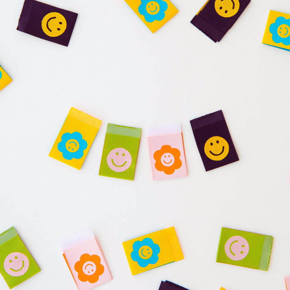 Smiley Multipack Woven Labels | Sarah Hearts Labels | 8 Pack Sewing Woven Labels | Gift for Sewist or Quilter