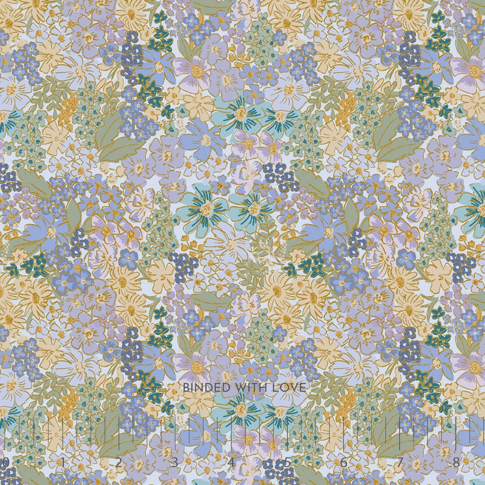 Mimi Blue Metallic RP1403-BL3M | English by Rifle Paper Co | Cotton + Steel | Continuous Yardage | Fat Quarter