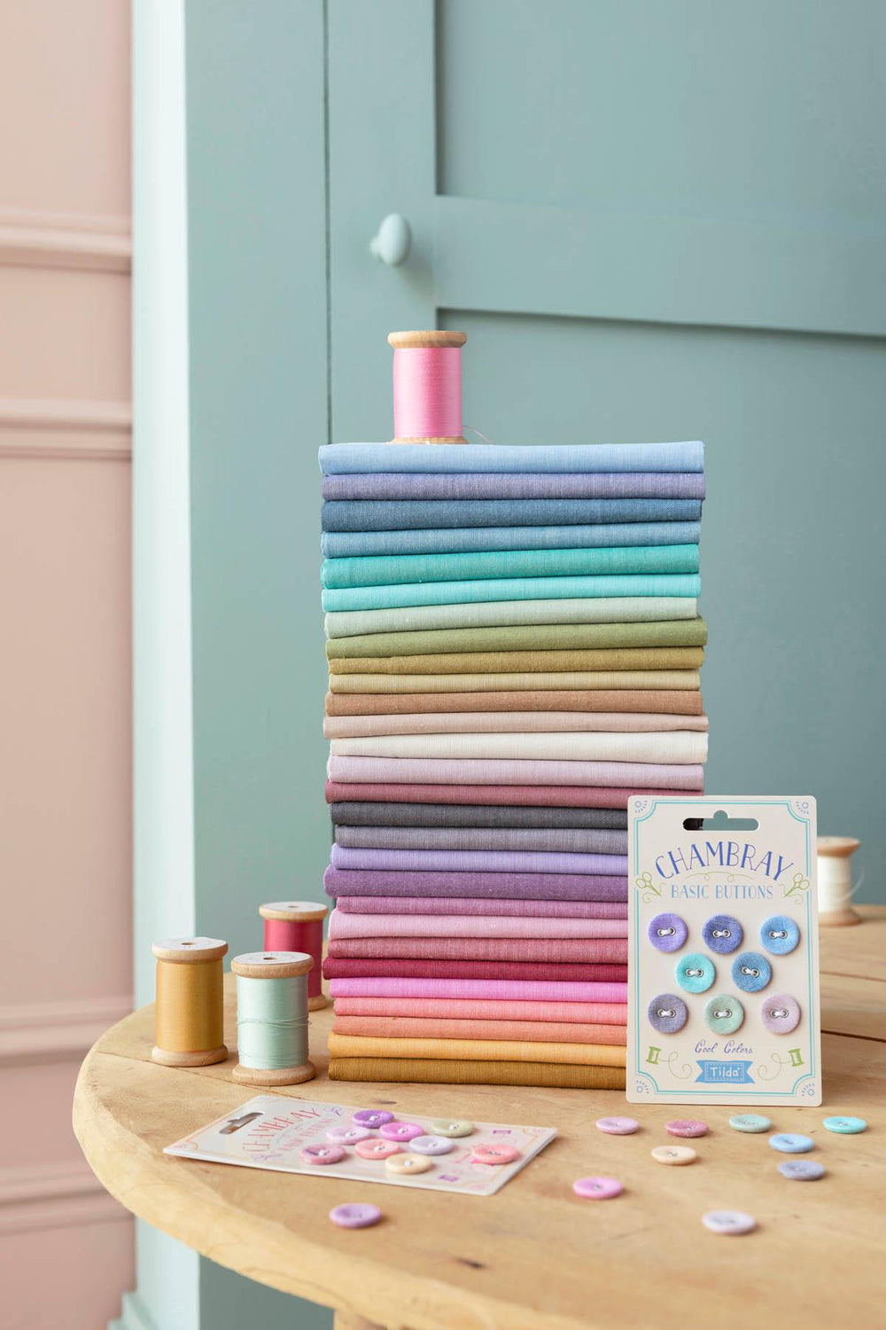 Aqua 160032 | Chambray Basics Tilda Fabrics | Yarn Dyed Woven Quilting Fabric | Continuous Yardage | Fat Quarter