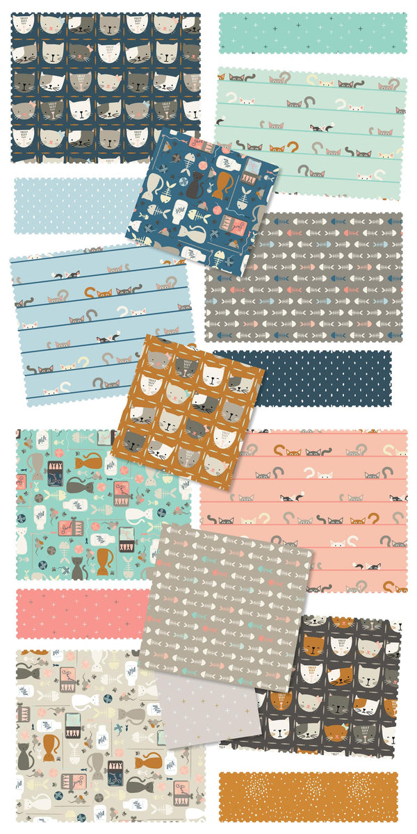 Kitty Kats Fat Quarter Bundle by Sazerelli Designs | Cotton + Steel | 18 prints