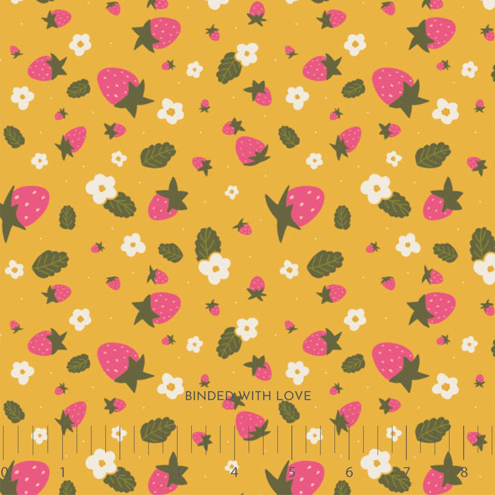Strawberries Ochre 91111-55 | Joyful June by Sarah Hearts | Figo Fabrics