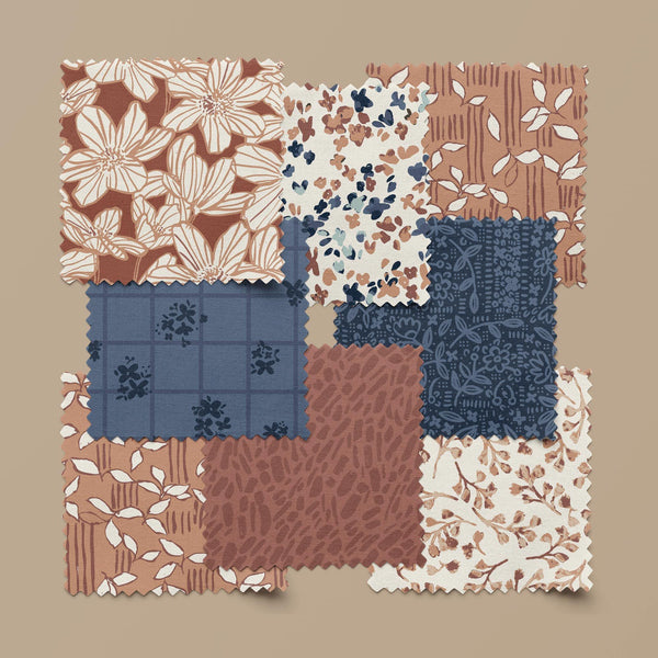 Sienna and Indigo by Hello Aunty Design | Cloud9 Fabrics | 2.5 inch Strip Roll