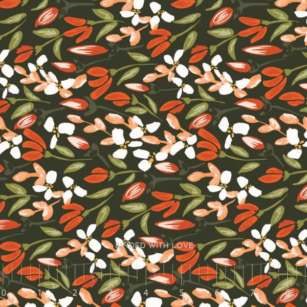 Sparkling Midnight Blooms Dark Green 229035 | Crimson and Evergreen by Kay’s Illustrations