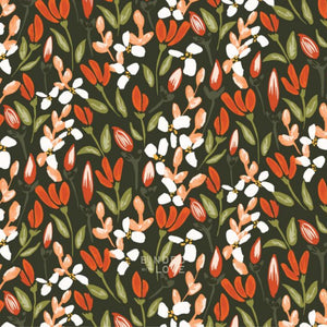Sparkling Midnight Blooms Dark Green 229035 | Crimson and Evergreen by Kay’s Illustrations