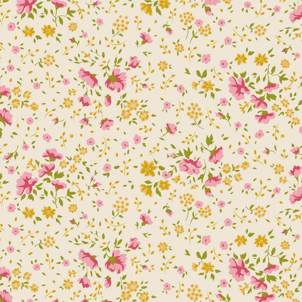 Tilda Wideback Ellie Pink/Yellow TIL150011 | 108” Wide Quilt Backing Fabric | Continuous Yardage
