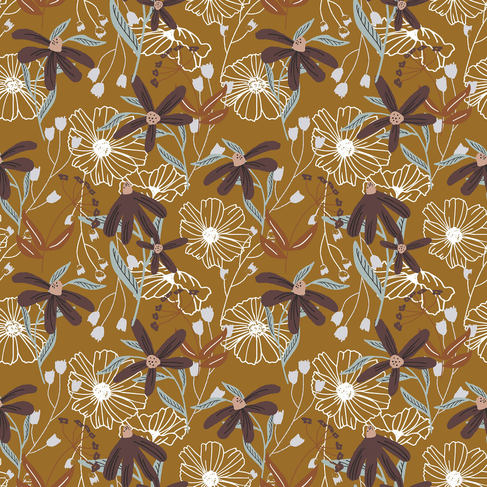 Blooms Mustard HJ301-MU3 | Wallflower by Hope Johnson | Cotton + Steel | Continuous Yardage | End of Bolt | Destash
