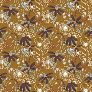 Blooms Mustard HJ301-MU3 | Wallflower by Hope Johnson | Cotton + Steel | Continuous Yardage | End of Bolt | Destash