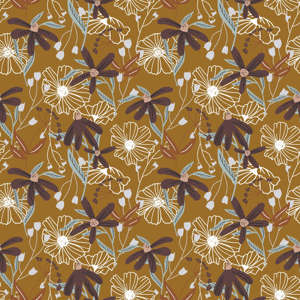 Blooms Mustard HJ301-MU3 | Wallflower by Hope Johnson | Cotton + Steel | Continuous Yardage | End of Bolt | Destash