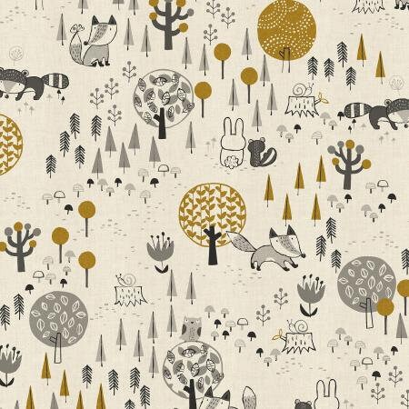 Kitsunekun to Tomodachi Black Unbleached Metallic HO300-BK4UM | Nightfall Collaborative by Cotton + Steel | Yardage | Fat Quarter
