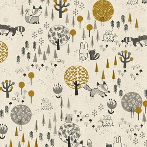 Kitsunekun to Tomodachi Black Unbleached Metallic HO300-BK4UM | Nightfall Collaborative by Cotton + Steel | Yardage | Fat Quarter