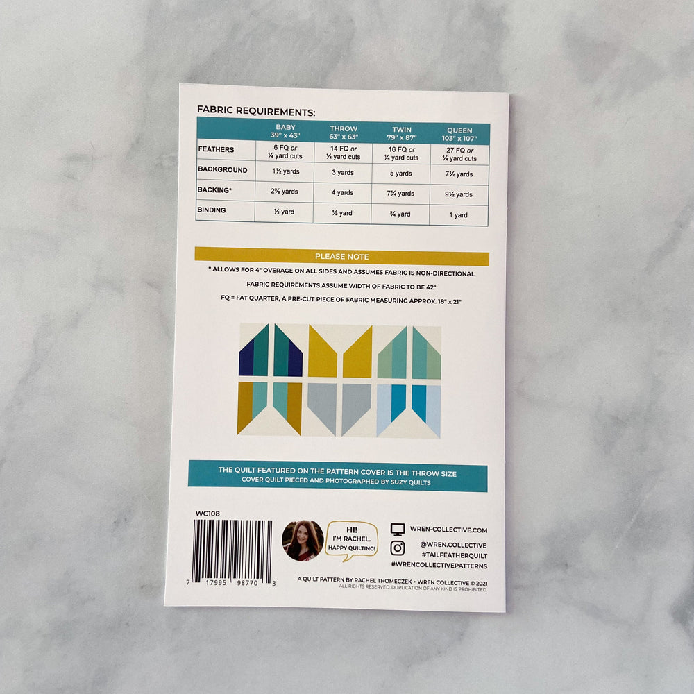Tail Feather Quilt by Wren Collective | Paper Pattern | Modern Quilt Pattern | Confident Beginner | Fat Quarter Friendly