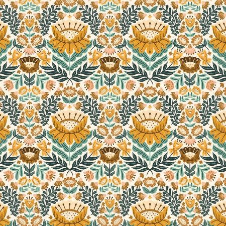 Clara Floral Mustard CE100-MU3 | Clara Jane by On the Mark Designs | Chelsea Ekberg | Cotton + Steel | Continuous Yardage | Fat Quarter