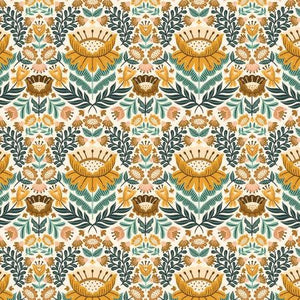 Clara Floral Mustard CE100-MU3 | Clara Jane by On the Mark Designs | Chelsea Ekberg | Cotton + Steel | Continuous Yardage | Fat Quarter