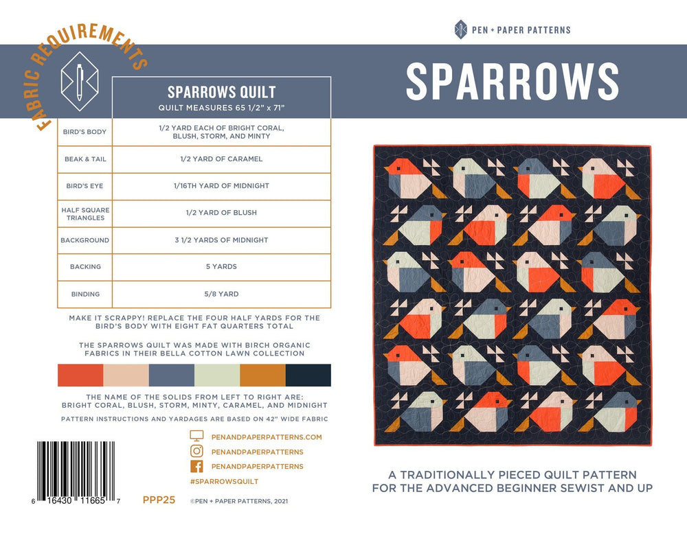 Sparrows Quilt by Pen + Paper Patterns | Paper Pattern | Modern Quilt Pattern | Confident Beginner | Throw Quilt Pattern