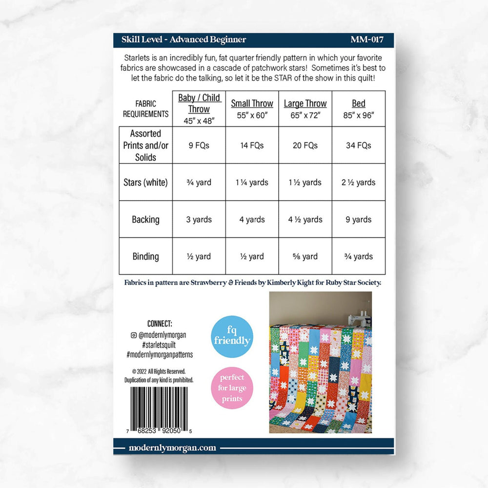 Starlets Quilt By Modernly Morgan | Paper Pattern | Modern Quilt Pattern | Advanced Beginner | Fat Quarter Friendly Quilt Pattern