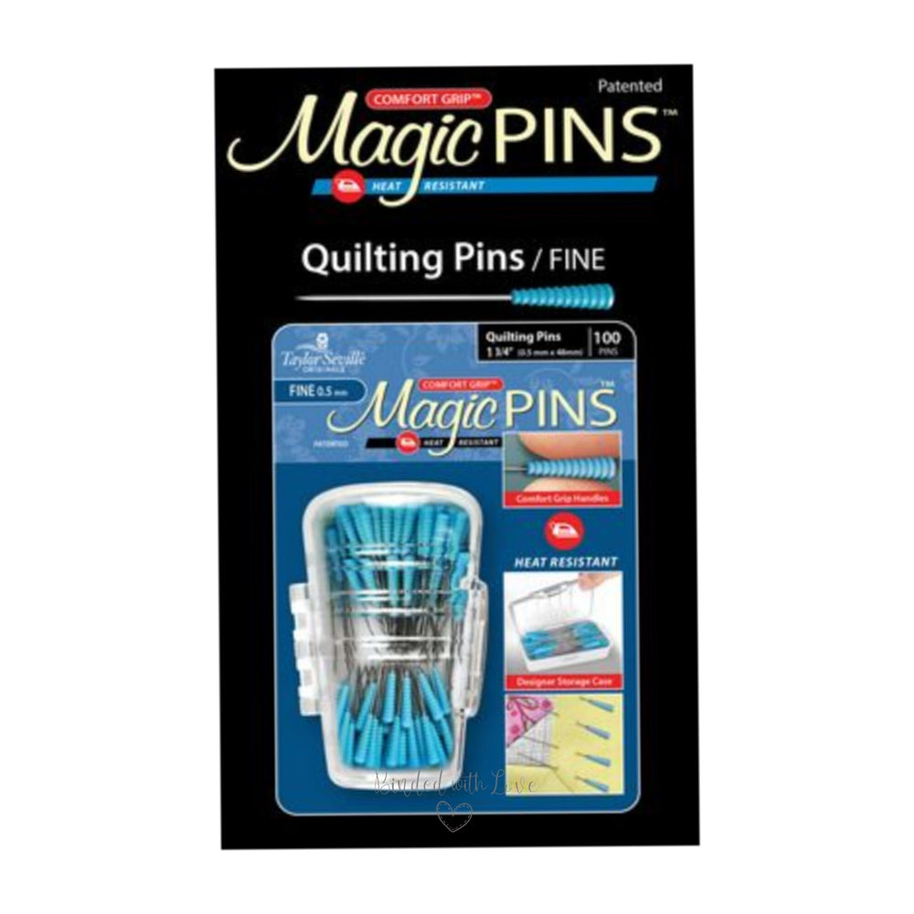 Magic Pins Quilting Fine with Comfort Grip | 100 Pins in Designer Storage Case | 1 3/4 inch long | Taylor Seville Originals