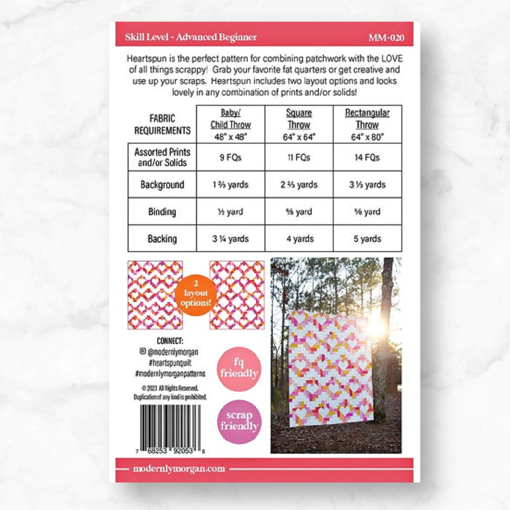 Heartspun Quilt By Modernly Morgan | Paper Pattern | Modern Quilt Pattern | Confident Beginner | Fat Quarter Friendly Quilt Pattern