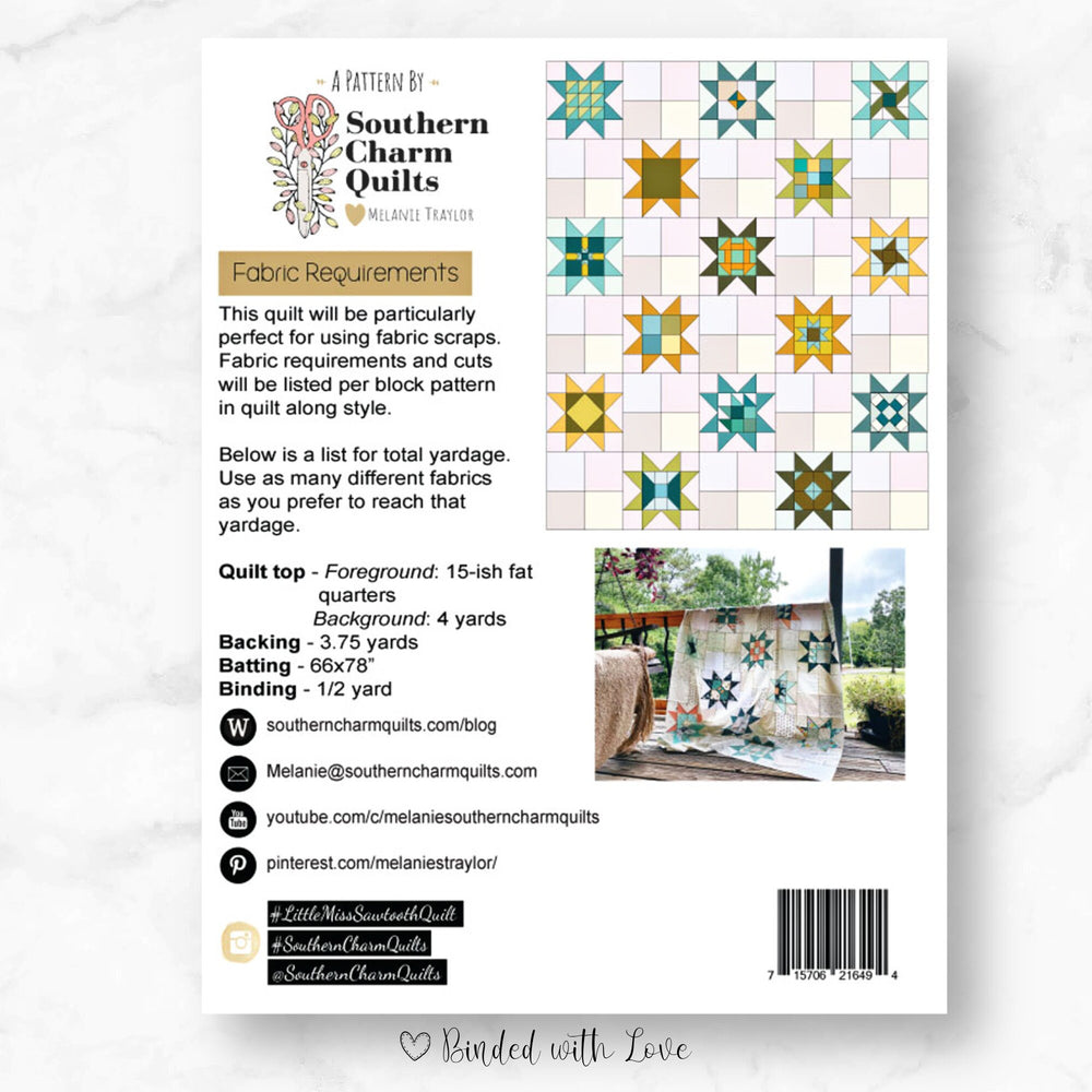 Little Miss Sawtooth by Southern Charm Quilts | Paper Pattern | Sampler Quilt Pattern | Beginner | Throw Quilt Pattern