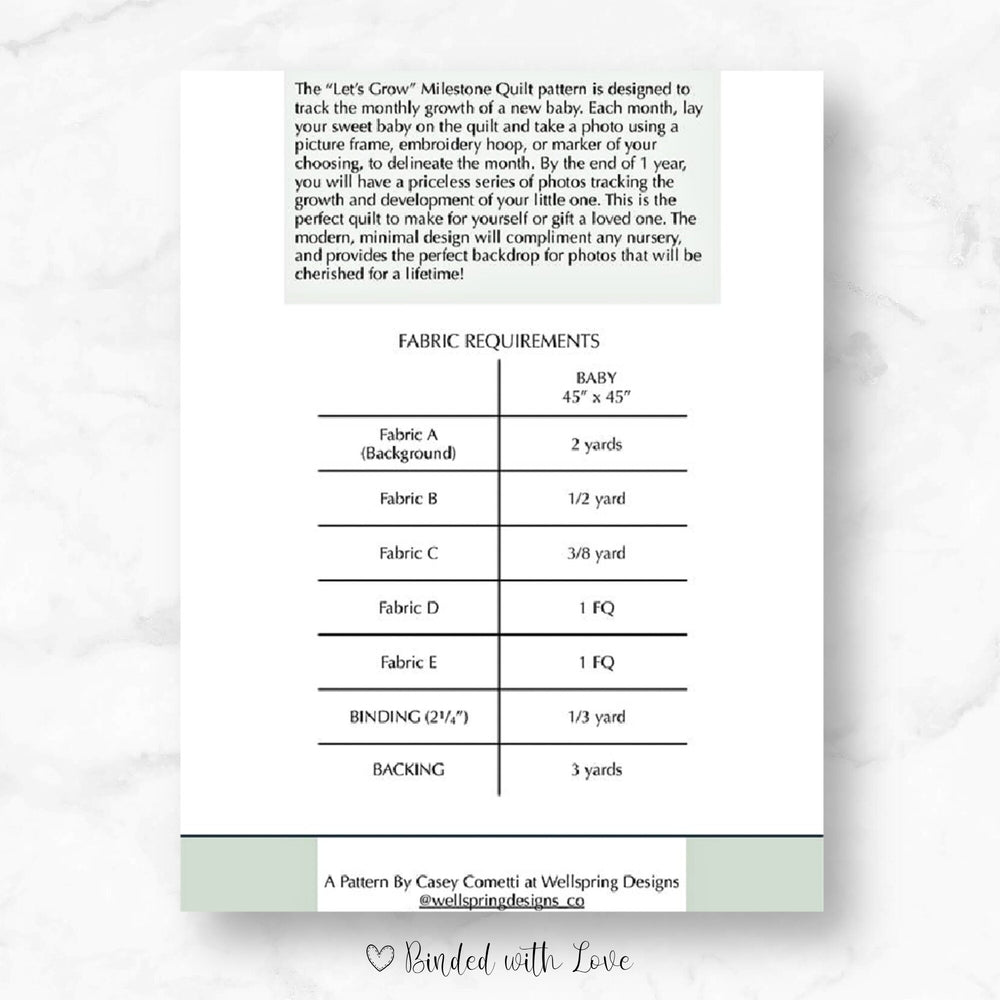 Let's Grow Quilt Pattern by Well Spring Designs Co | Paper Pattern | Modern Baby Quilt Pattern | Advanced Beginner | Milestone Quilt Pattern