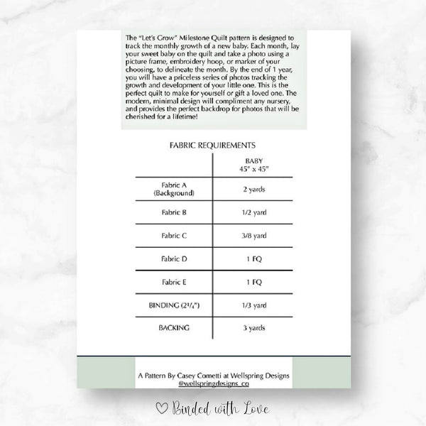 Let's Grow Quilt Pattern by Well Spring Designs Co | Paper Pattern | Modern Baby Quilt Pattern | Advanced Beginner | Milestone Quilt Pattern